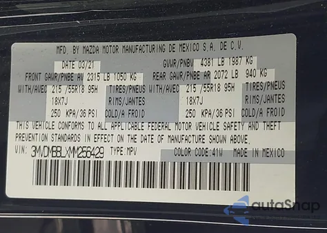 2021 Mazda Cx-30 Select from USA, damaged, VIN 3MVDMBBLXMM256429